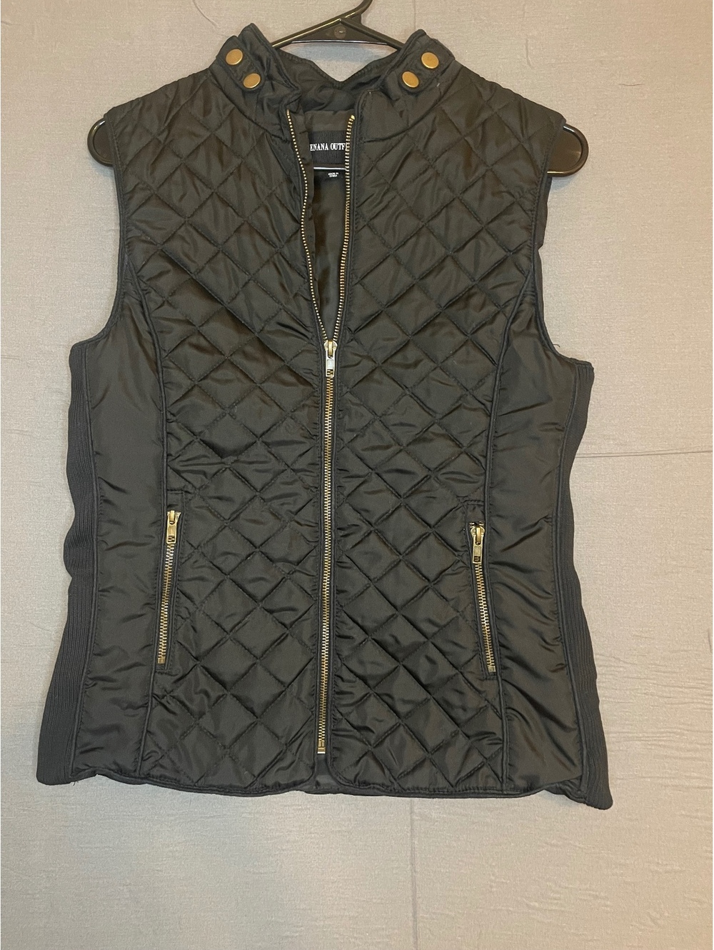 Zenana Outfitters Womens Quilted Vest Black Size Large Ribbed Side Panels